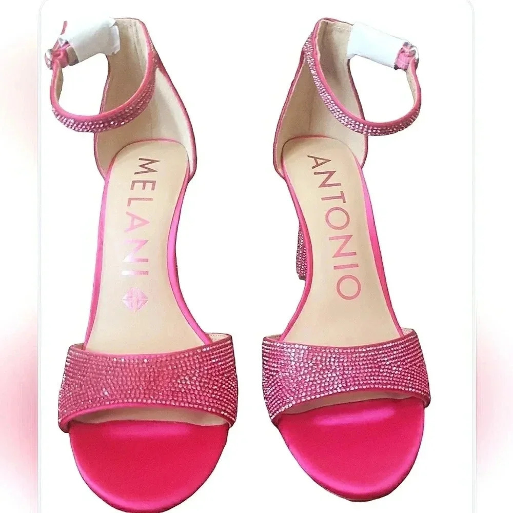 Kentucky Derby Fuchsia 10 Pink Formal Rinestone Sparkling Sandals New - Picture 4 of 5